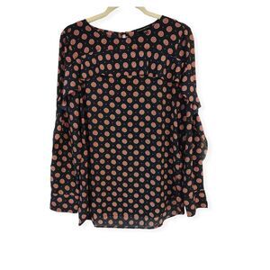 Banana Republic Women's Blouse dark navy ruffle Long Sleeve polka dot Size Small